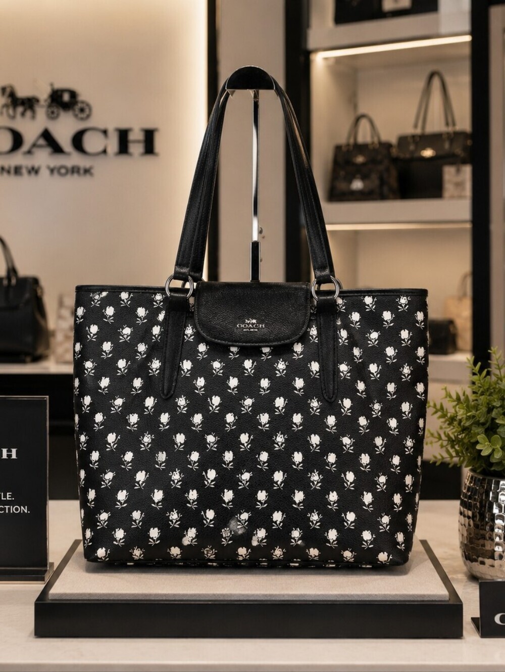 Coach 35025 Shoulder Bag Badlands Black White Floral Ward Tote Work Purse Laptop